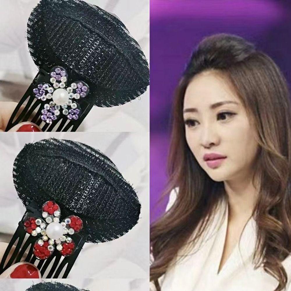 Flower Puff Hair Head Cushion Pearl Invisible Volume Hair Clip Shiny Fluffy Sponge Clip  Lady