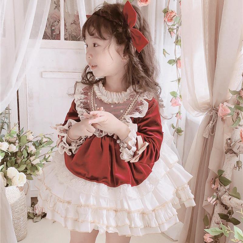Платье принцессы Лолиты из бархатного кружева для девочки, младенца, малыша, ребенка, винтажное, элегантное, с бантом, пачка, Vestido, на Рождество для ребенка