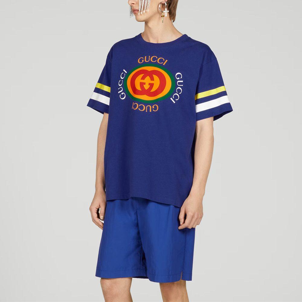 GUCCI Logo Print Crew Neck Pullover Short Sleeved SS23 T Shirt Men's Blue 616036-XJFFU-4120