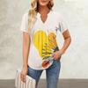 Women's Short Sleeve Casual V-neck Chest Pleated Printed Loose T-shirt Top