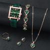 Emerald Ladies' Square Watch & Crystal Heart Jewelry Set with Classic Roman Dial.