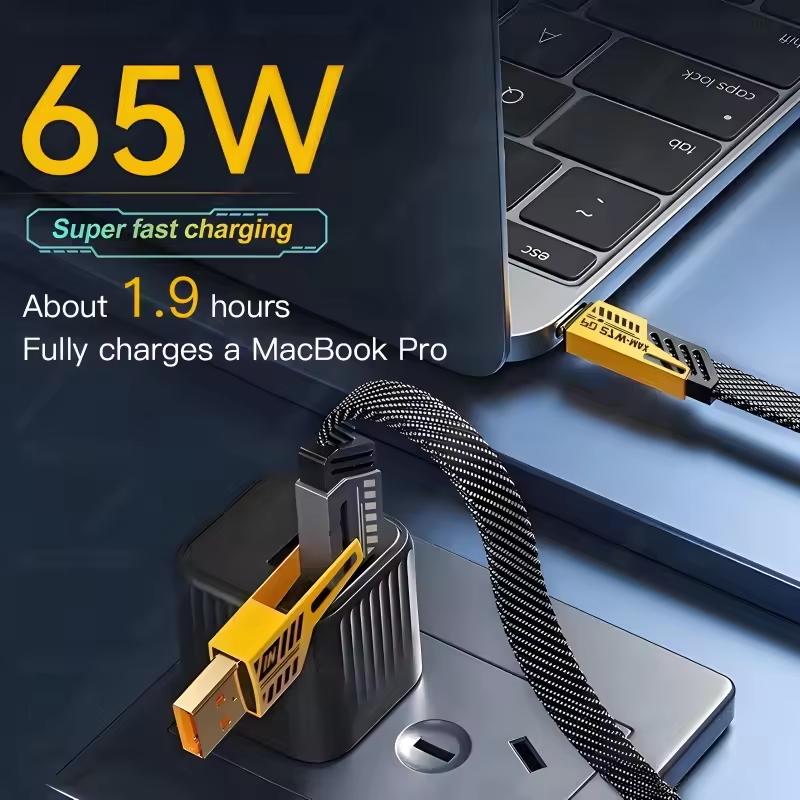 65 Вт 4-в-1 Быстрозарядный кабель USB Type-C для iPhone 15/14 Android - Многофункциональный шнур для синхронизации данных, Высокоскоростная зарядка и передача
