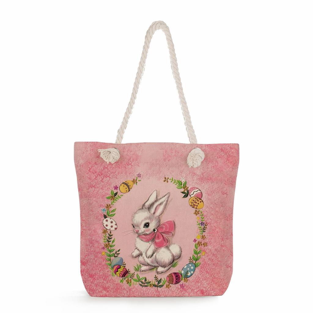 Creative Rabbit print thick rope single-shoulder beach bag 7247 CLE