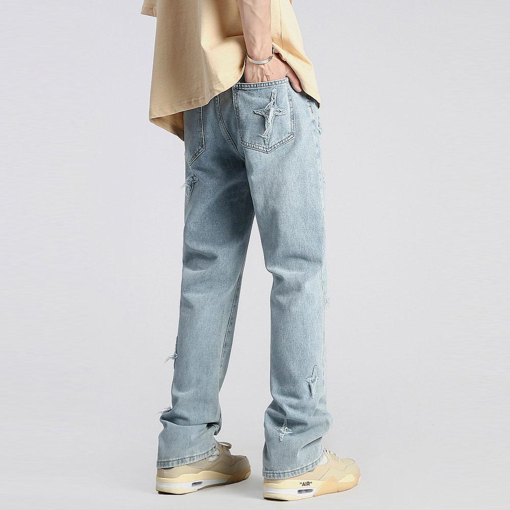 Мужские мешковатые джинсы Y2K из 80% хлопка со звездами, джинсовые повседневные расклешенные брюки, спортивные штаны для мужчин, американский стиль, 2023