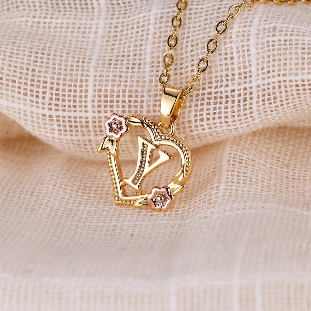 AZ буквы золотого цвета цветок инициалы ожерелье для женщин девушка сердце письмо колье ожерелье лучшие подарки алфавит ювелирные изделия
