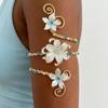Gold Color Metal Floral Open Cuff Armlet Enamel Glaze Craft Spiral Arm Bracelet  Vacation Style