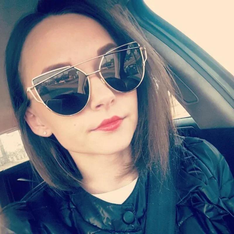 Новые модные винтажные зеркальные женские солнцезащитные очки «кошачий глаз» из розового золота, металлические светоотражающие плоские линзы, туристические солнцезащитные очки Mulyi-color Style