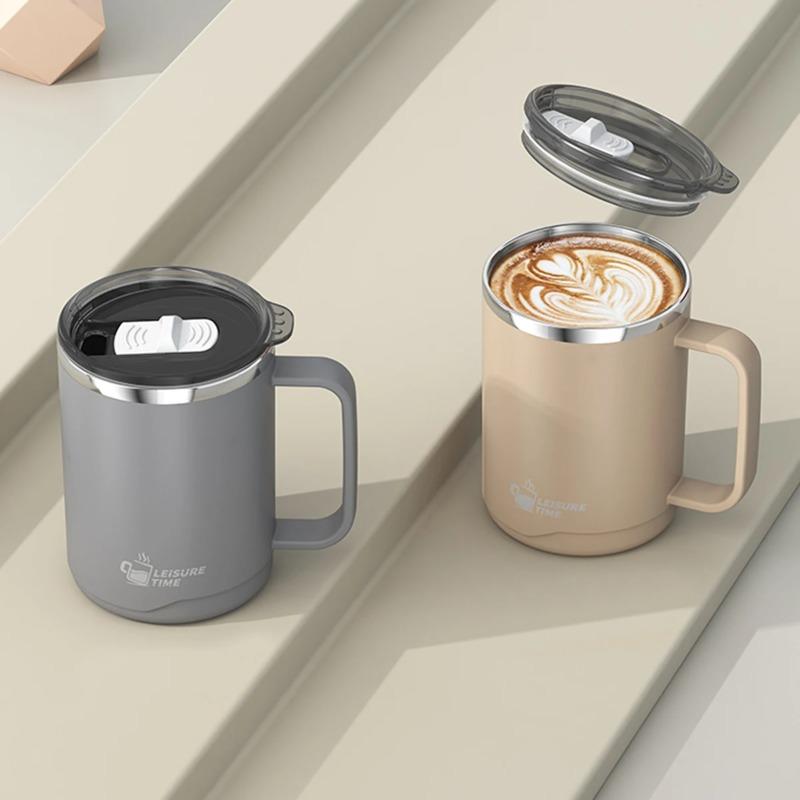 Кружка для кофе из нержавеющей стали 304 с двойными стенками, с ручкой, портативная, герметичная, для воды, большой вместимости, для питья