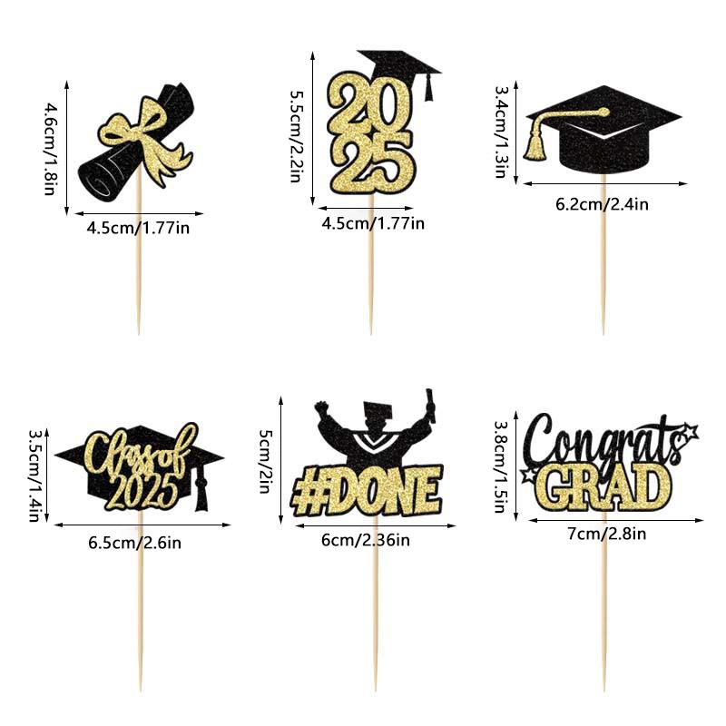 Class Of 2025 Graduation Cupcake Topper - Celebrate Graduation Day With Glitter Congrats Grad Cupcake Picks Decorations