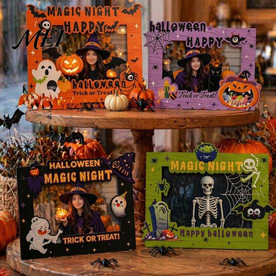 Wooden Picture Holders Halloween Photo Frame, Double Layer Wood Tabletop Holder, Autumn Party Decor Creative Display Stand for Home Holiday Frames