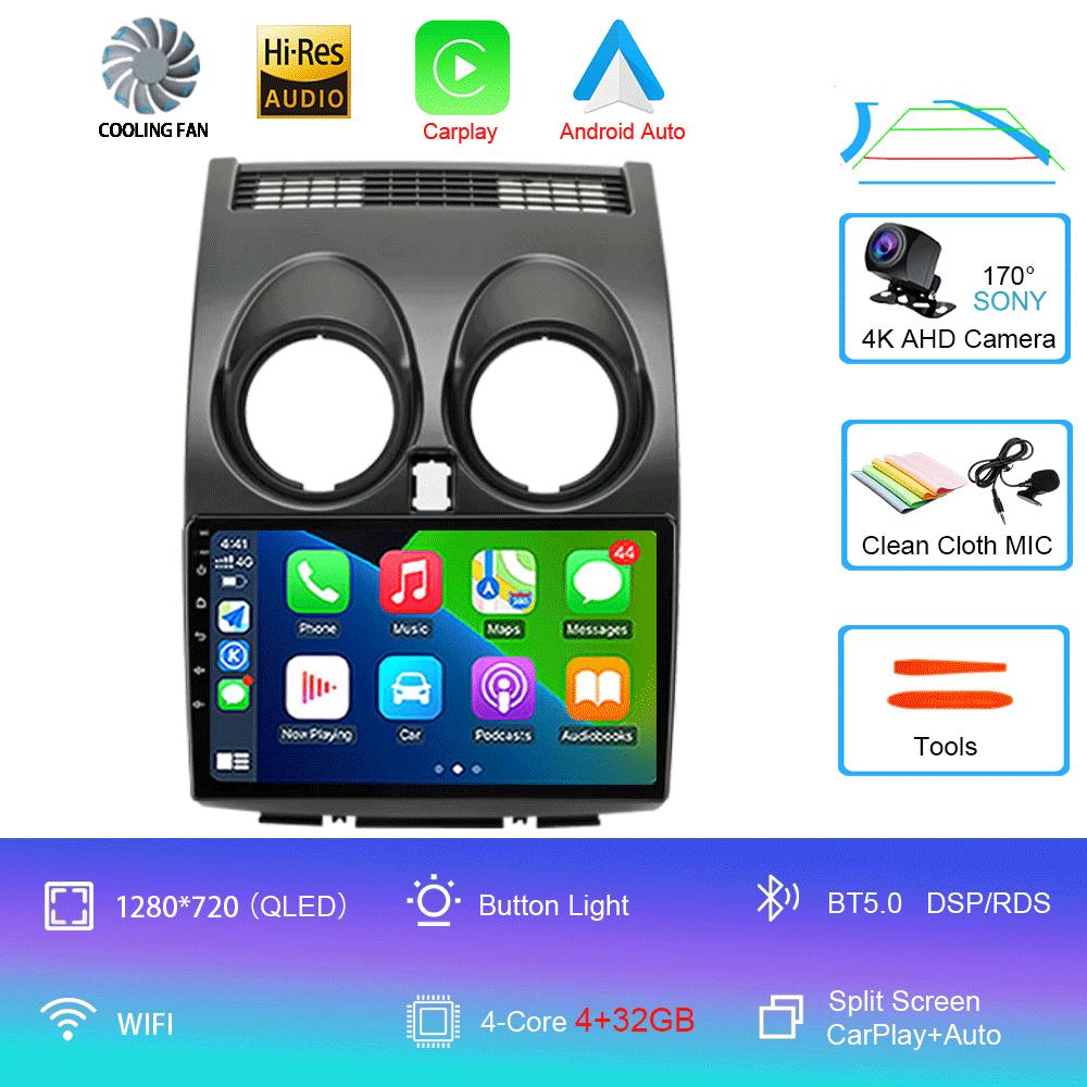 Android 14 Carplay Auto для Nissan Qashqai J10 2006-2014 Мультимедийный автомобильный радиоплеер WIFi+4G DSP 2 DIN сенсорный экран GPS