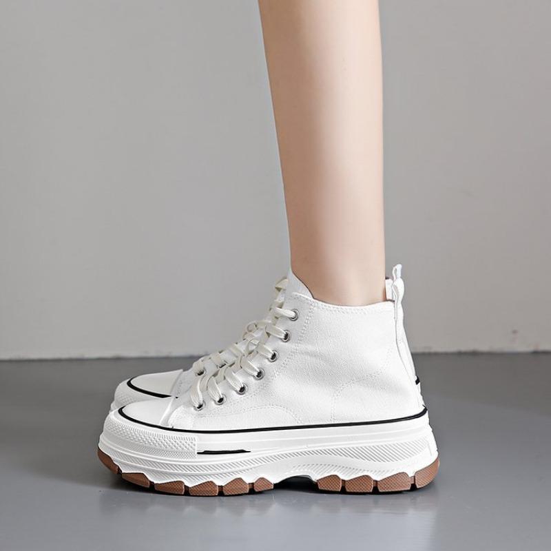 2024 Весна Высокие Кроссовки Из Холста Женские Белые Туфли На Толстой Подошве Женские Повседневные Туфли Из Холста Вулканизированные Туфли Женские