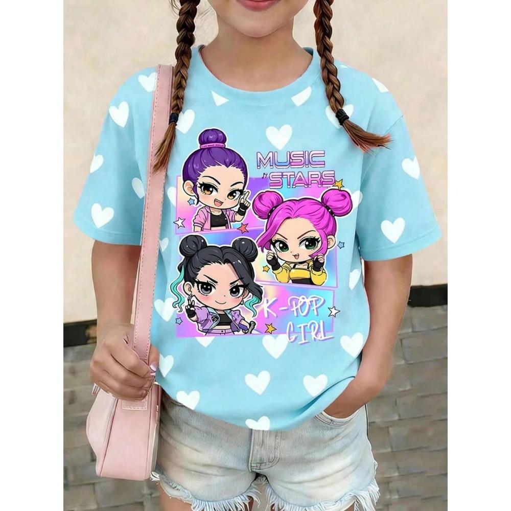 Kpop Style Short-Sleeve T-Shirts for Girls Funny Gift for Kids Summer Short Sleeve Tops Casual Round-Neck Outdoor Girls Clothes
