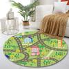 Colorful Town Map with Roads and Cars Print round rug, living room, bedroom, playroom carpet, non slip floor mat, gift