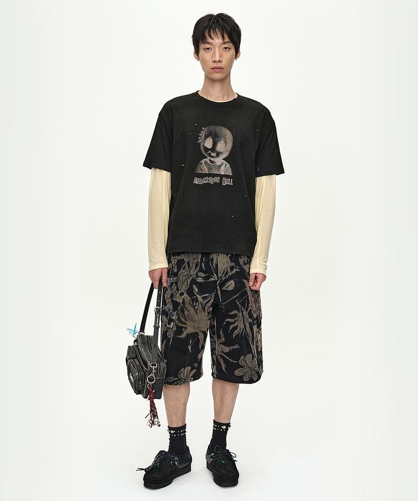 ADSB ANDERSSON BELL Flower Overlay Cargo Shorts Apa902M(Black/Beige)