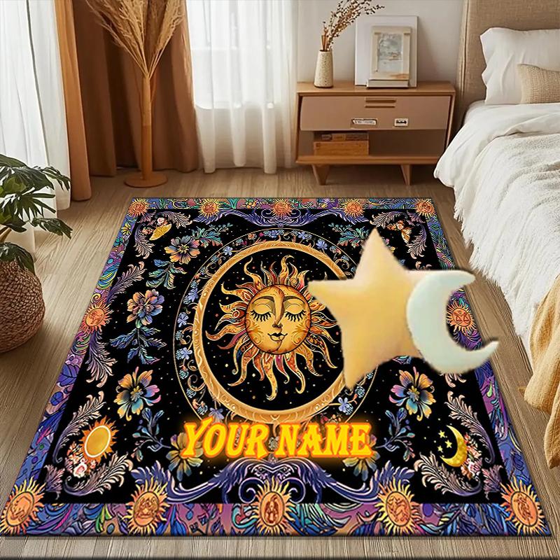 1PC Custom Name Sun Moon Tapestry Theme Floor Mat Ideal for Living Room, Game Rooms, Office, Bedroom Floor Mat Design