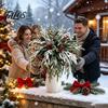 Рождественская елка Наполняющие ветки Искусственный снег Сосновые и красные ягодные стебли, Снежный стебель Норфолка, Искусственные DIY украшения для гирлянд Белые заснеженные игольчатые пики