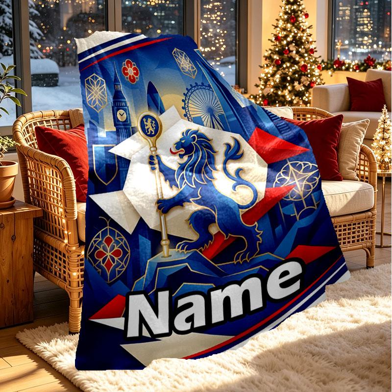 Custom Name Personalized Chelsea Football Club Print Blanket, Home Decor, Bedroom, Sofa, Camping, Couch, Gifts for Birthday Christmas
