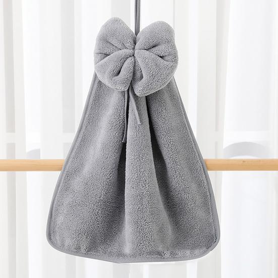 Hand Towel Coral Fleece Solid Color Design Bow Decoration Quick Dry Absorbent