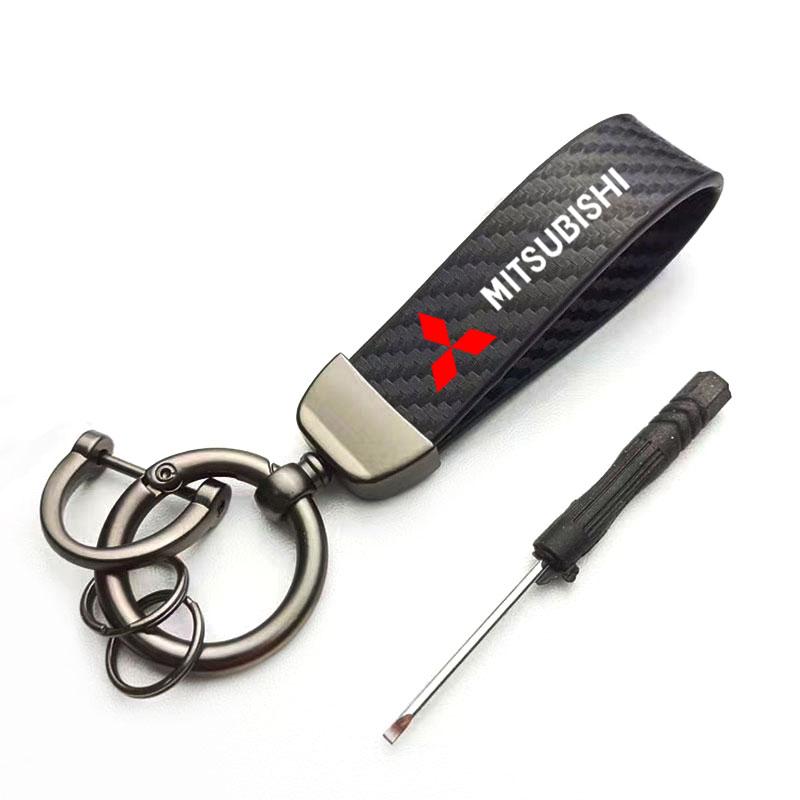 Deluxe Leather Keychain with Car Badge Keychain Pendant for Mitsubishi Lancer ASX Outlander Pajero Evolution Car Accessories