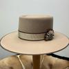 European And American Fashion Pork Pie Style Pure Wool Felt Hat Webbing Decorated Wool Top Hat
