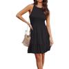 Женская мода без рукавов погоны сплошной цвет подол с карманами повседневные платья