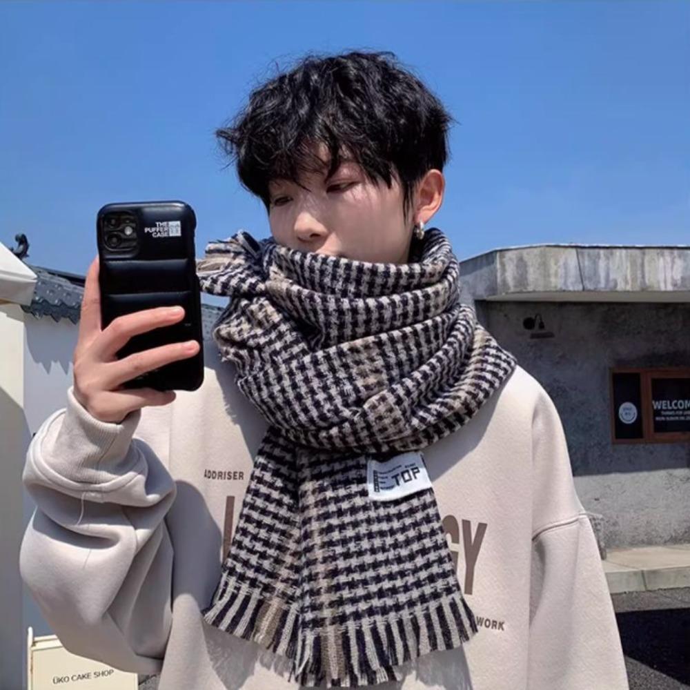 Thicken Men's Plaid Scarf Korean Checkered Scarf High Quality Winter Plaid Scarf  Males