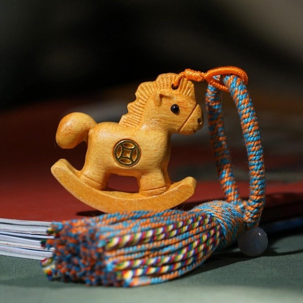 Wooden Mobile Phone Chain Traditional Zodiac Key Ring Neck Pendant Horse Pendant Year of The Horse