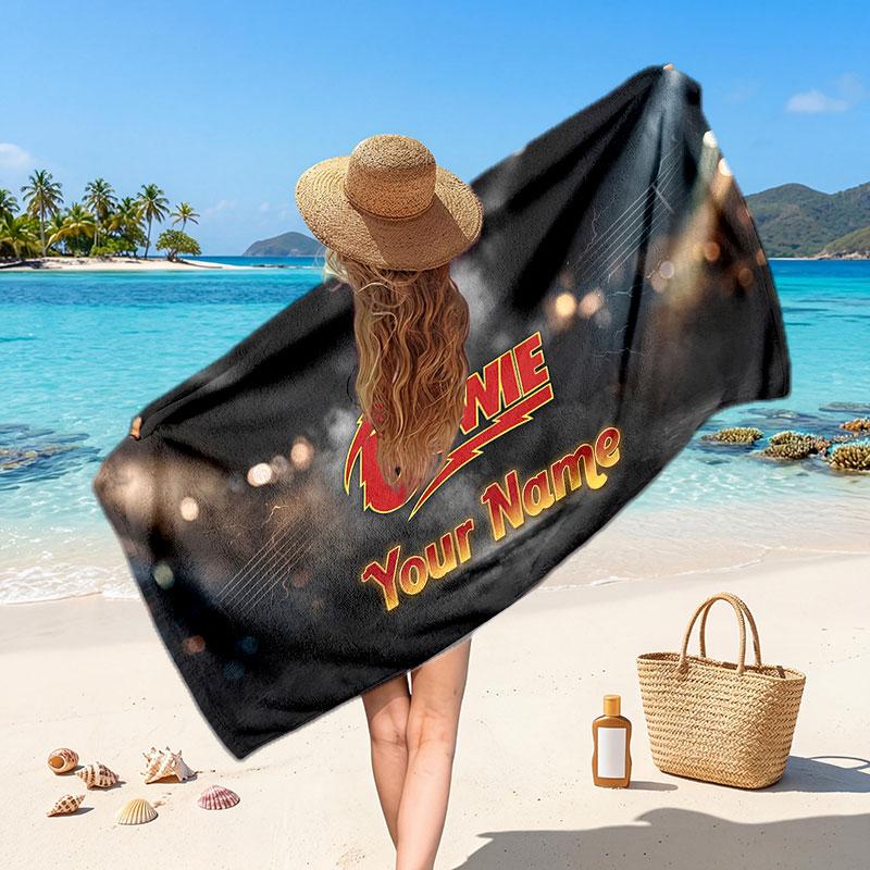 David Bowie Customized Name Text Beach Towel, Soft Absorbent Towel Beach Pool Travel Personal Gift