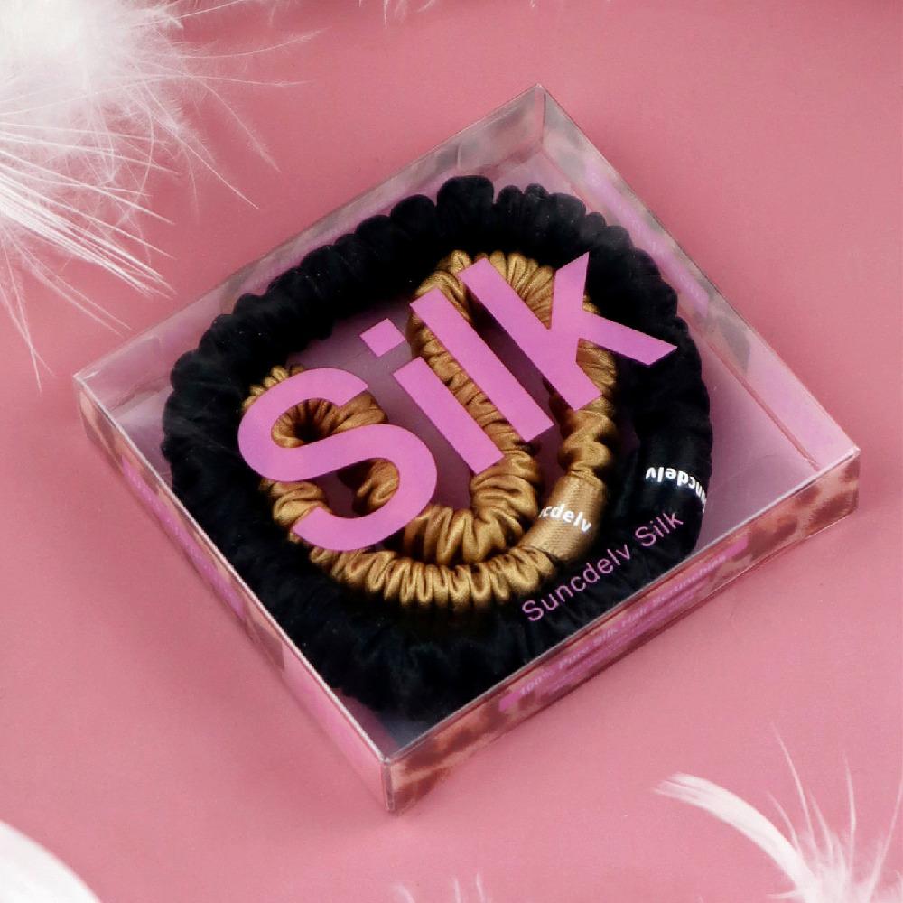 2PCS 100% Silk Hair Scrunchies For Women Girls High Quality Hair Ties HairBands Silk Suitable for Valentine's Day 22Momme Silk Hair Accessoires