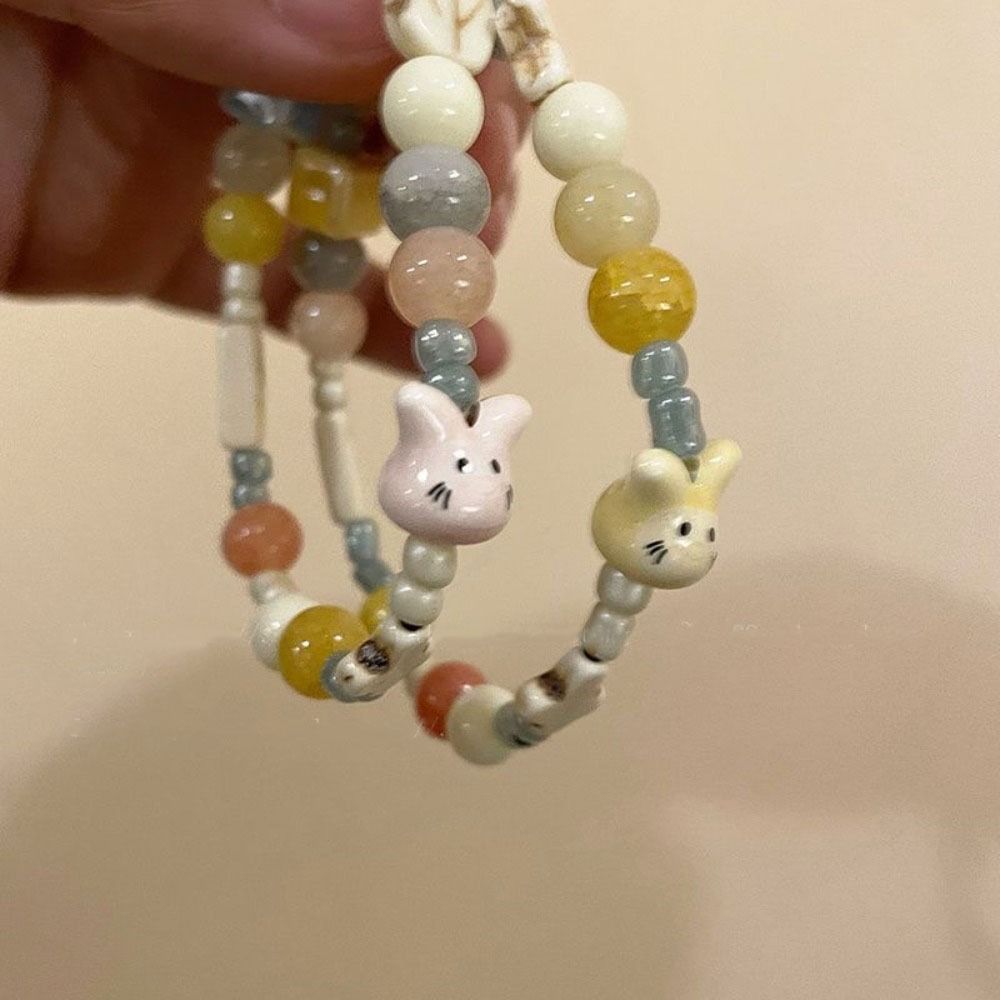 Крутой милый браслет из бисера, эстетичный браслет из бисера, модный красочный керамический браслет с кошкой