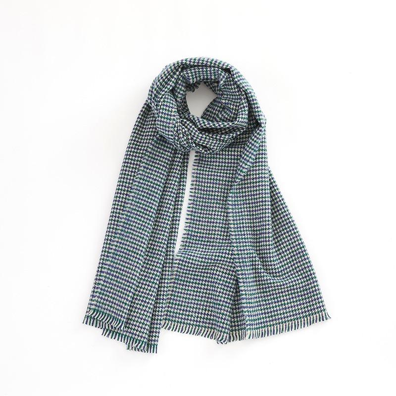 Autumn and Winter Versatile Retro Color Matching Small Plaid Scarf Comfortable and Warm Small Thousand Bird Plaid Shawl Scarf Elegant