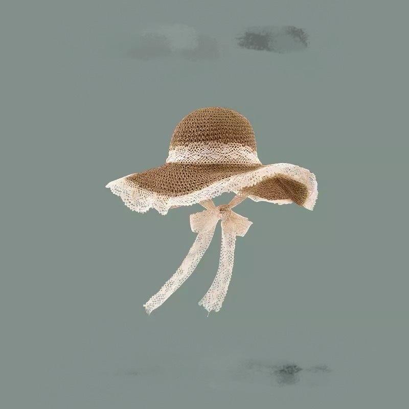 Кружевная соломенная шляпа от солнца детская с широкими полями летняя дышащая соломенная шляпа пляжная с защитой всего лица морская модная