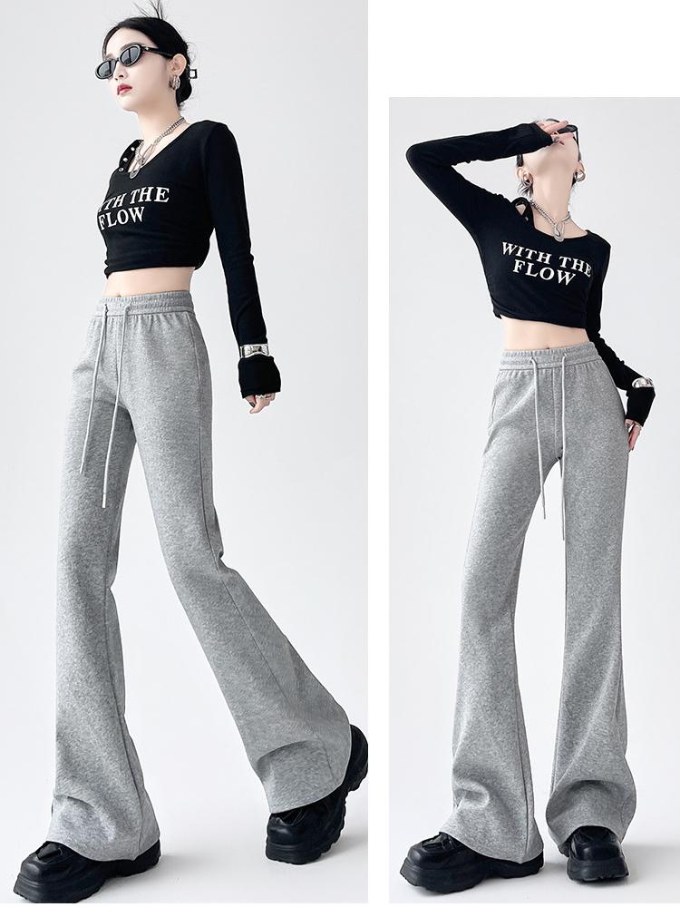 Американские ретро-клеш брюки для женщин, осенние элегантные облегающие спортивные брюки, серые мешковатые спортивные брюки полной длины