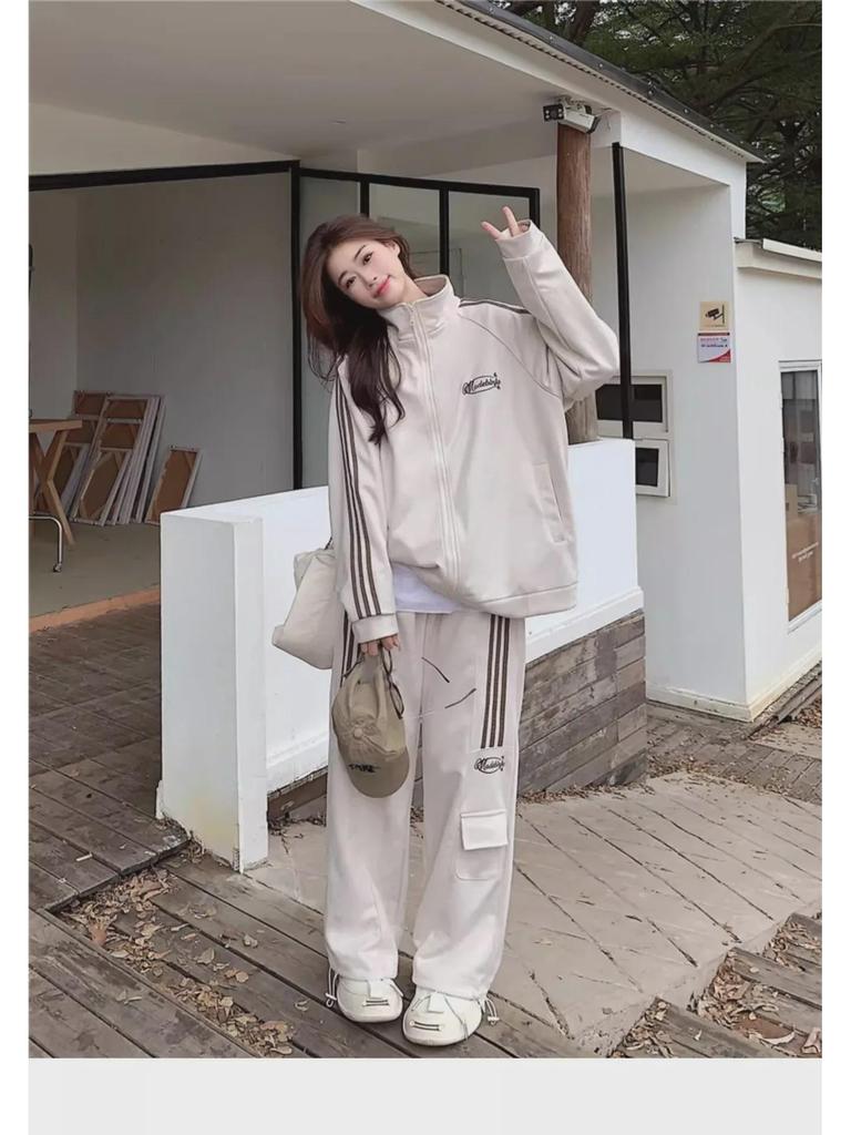 Модный осенний свитер больших размеров и повседневный спортивный комплект из двух предметов для женщин (Подходит для веса 200-300 фунтов)