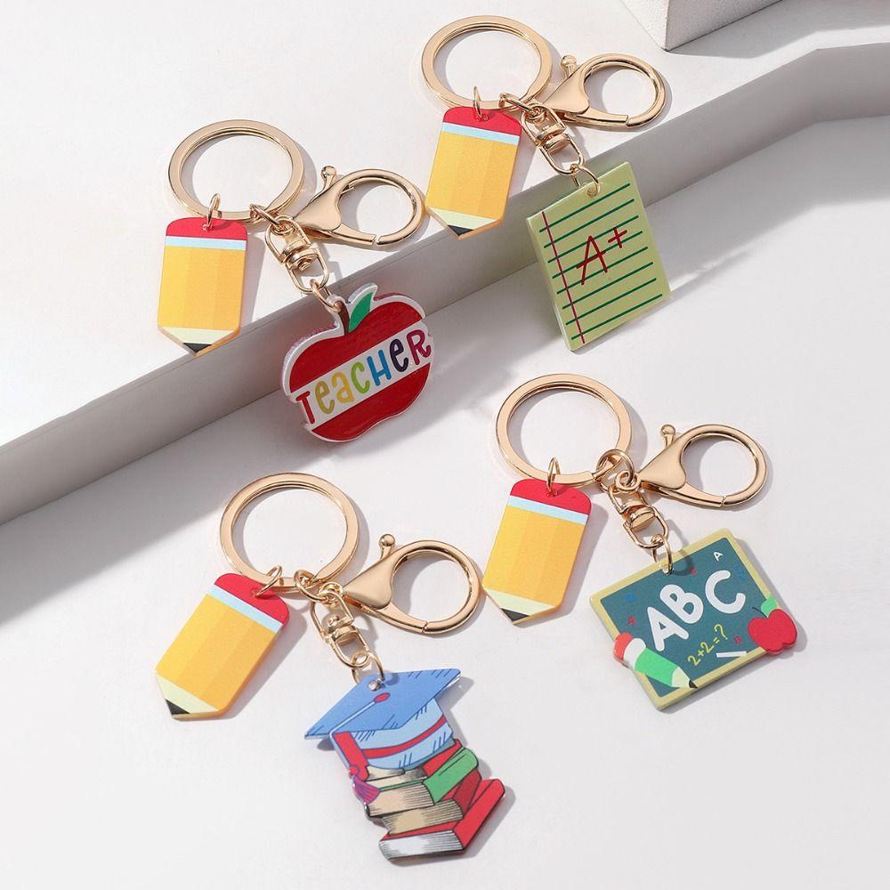 English Letter Pencil Keychain Geometric Shape Teacher Education Pendant  Graduation Ceremony