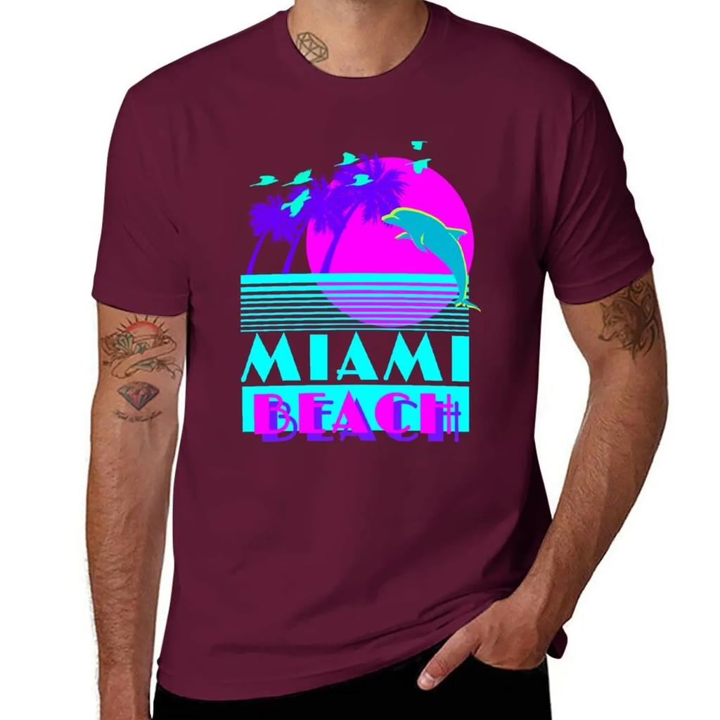 New Miami Beach Dolphin Retro T-Shirt black t shirts custom t shirts Short sleeve designer t shirt men