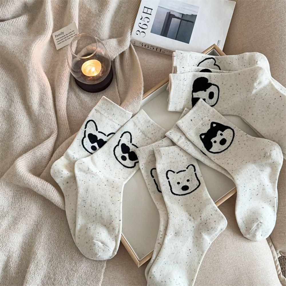 Cute Cartoon Dog Short Socks Dot Yarn Women Mid-calf Socks Soft Cotton Tube Socks  Girl