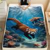 1PC Floral Water Scene Print FlAannel Blanket, High quality Comfortable for All Seasons, Home Decor, Warmth and Comfort
