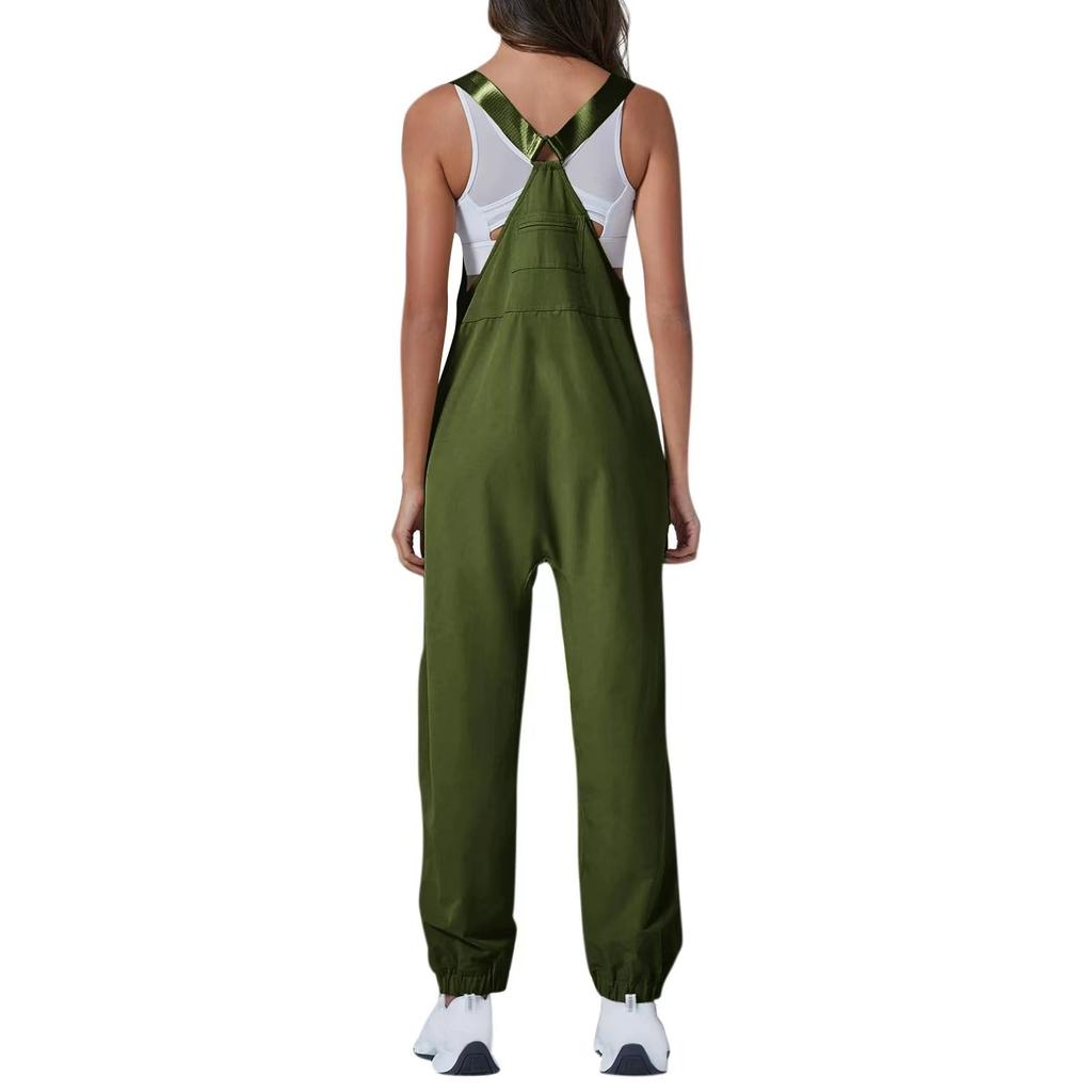 Women's Jumpsuits Summer Fashion Casual Loose Wide Leg Jumpsuits Solid Color Insert Pockets Retro Button Strap Jumpsuits