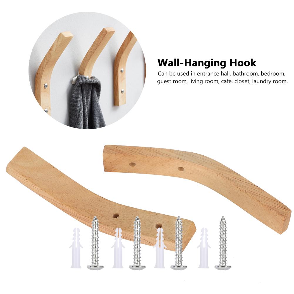 2PCS Wooden Wall Mounted Hook Coat Hat Towel Hanger Rack Key Hanging Hooks