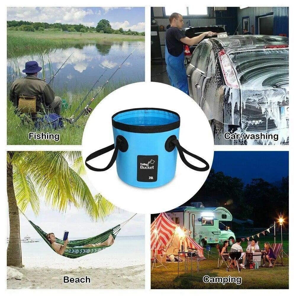 Универсальное рыболовное ведро Прочное автомобильное мытье Легко хранить Портативное складное складное рыболовное ведро с ручкой Рыболовные снасти
