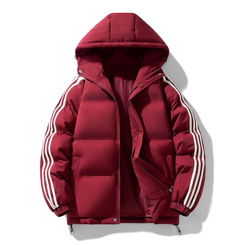 Mens Winter Hooded Puffer Jacket Striped Loose Fit Thick Warm Casual Coat