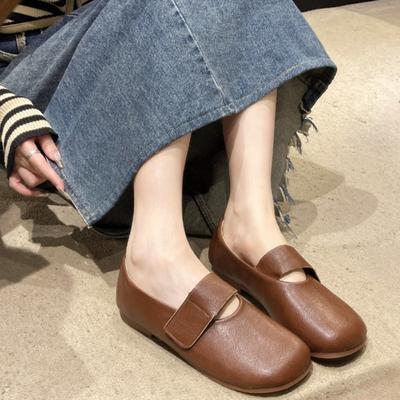 Мода 2024 года, осень, новые женские модные однотонные туфли в стиле ретро с круглым носком на плоской подошве с низким верхом