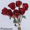 7pcs Burnt Edge Lifelike Rose Flower Branch 64cm Artificial Flowers Elegant Wedding Bouquets Dried Rose Desktop Ornament