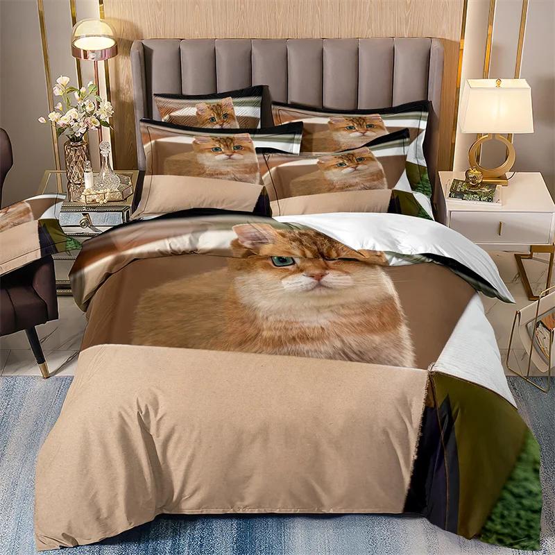 Cute Kitten Bed Cover Full Set For Girls, Single Bedding Set, Microfiber Quilt Cover With Pillowcases, Cute Little Kitten, 135x2