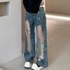 Women's Vintage Washed Gradient Jeans - Summer Design, Hollow Out Distressed Texture, Micro Flare Pants