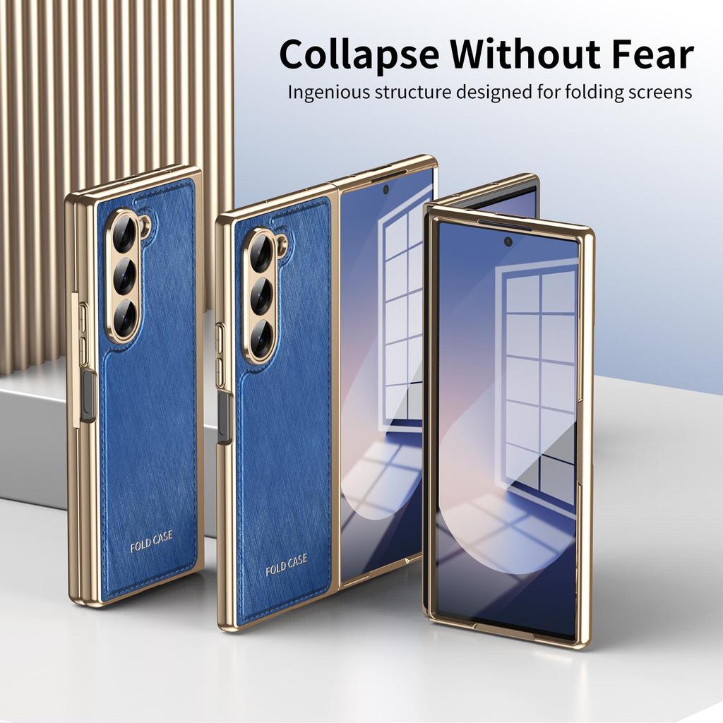 Текстура золотой нити Складной кожаный чехол с гальваническим покрытием для Samsung Z Fold7