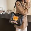 Bag Women's New PU Bucket Bag Bear Letter Embroidery Trendy Fashion Korean Version Shoulder Bag Large Capacity Messenger Bag