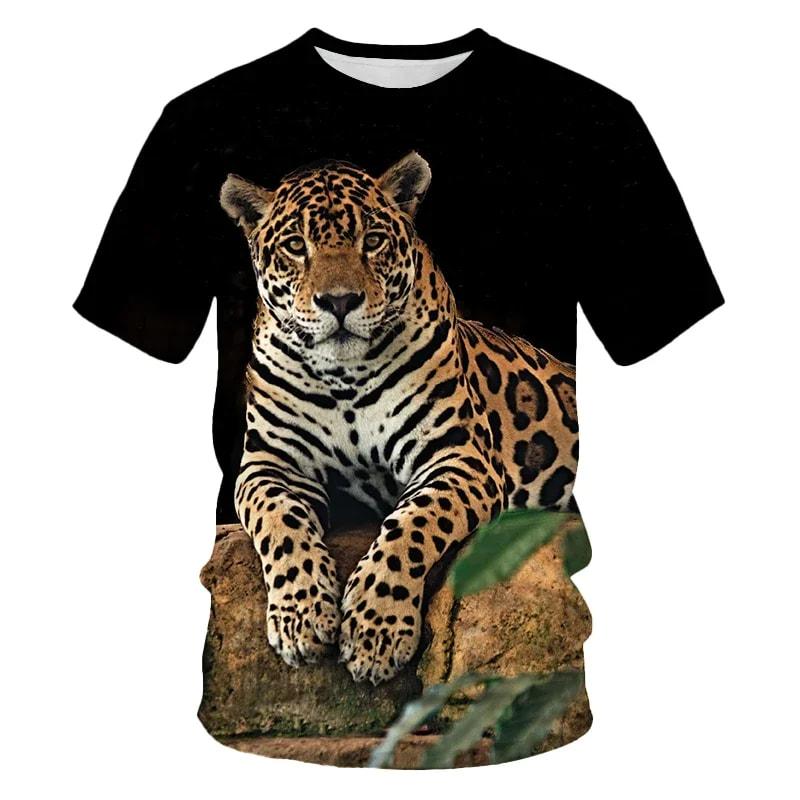 New cheetah pattern 3D wildlife leopard print T-shirt summer short-sleeved crew neck top